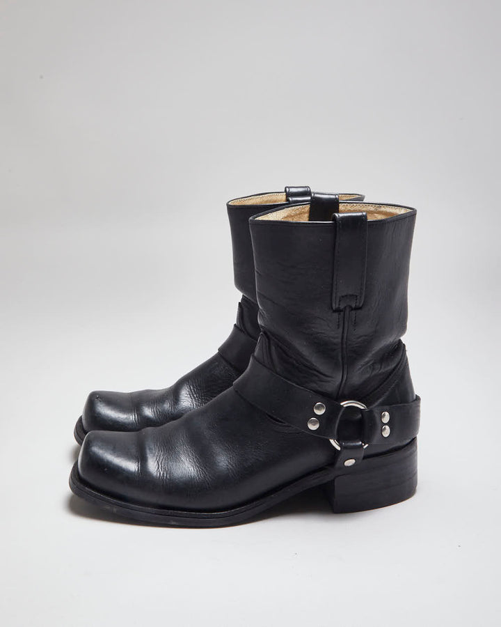 Vintage 90's Biker Leather Slip On Boots - UK 9.5