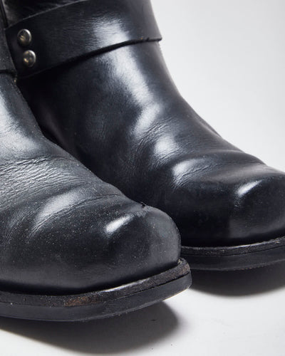 Vintage 90's Biker Leather Slip On Boots - UK 9.5