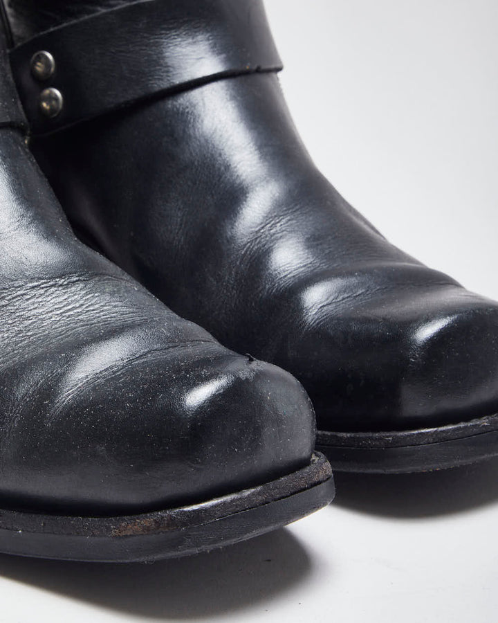 Vintage 90's Biker Leather Slip On Boots - UK 9.5