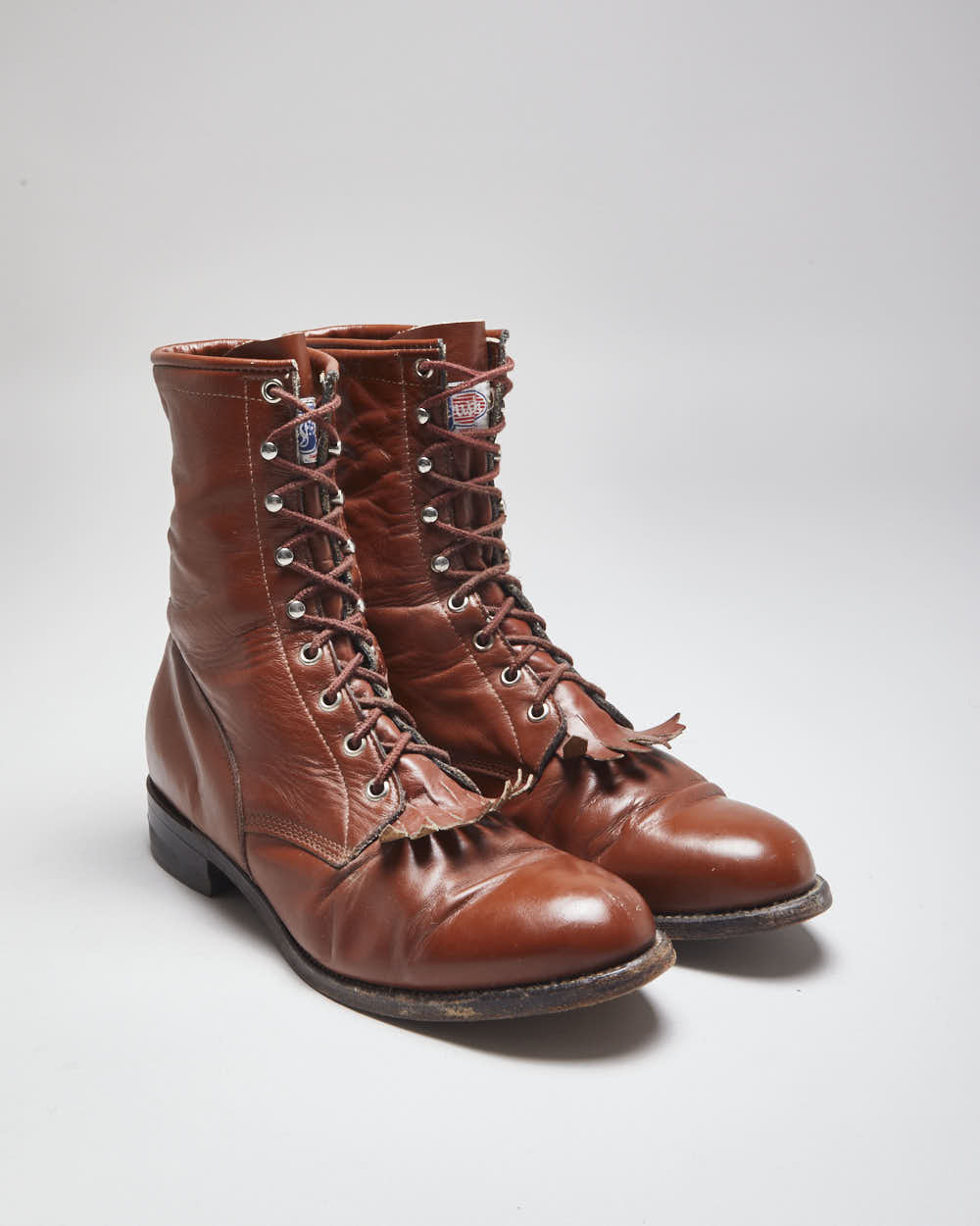 Vintage Brown Leather Fringe Front Ankle Boots - UK 8.5