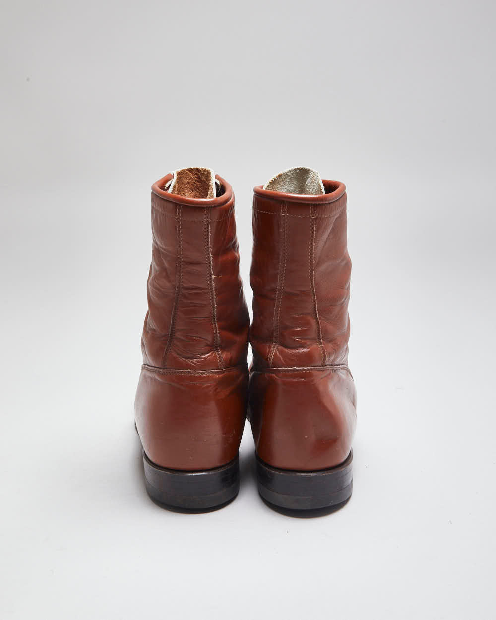 Vintage Brown Leather Fringe Front Ankle Boots - UK 8.5