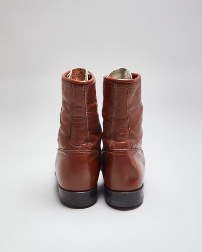 Vintage Brown Leather Fringe Front Ankle Boots - UK 8.5