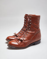 Vintage Brown Leather Fringe Front Ankle Boots - UK 8.5