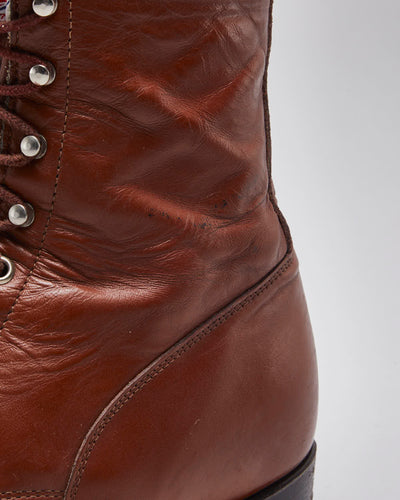 Vintage Brown Leather Fringe Front Ankle Boots - UK 8.5