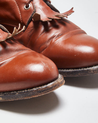Vintage Brown Leather Fringe Front Ankle Boots - UK 8.5
