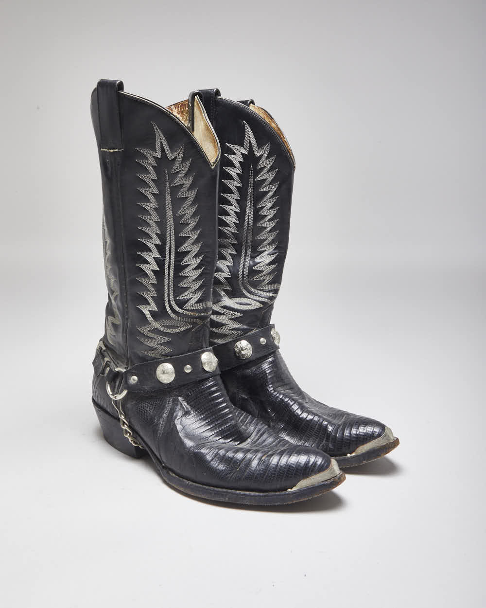 Vintage Handmade Black Leather Cowboy Boots - UK10.5