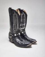 Vintage Handmade Black Leather Cowboy Boots - UK10.5