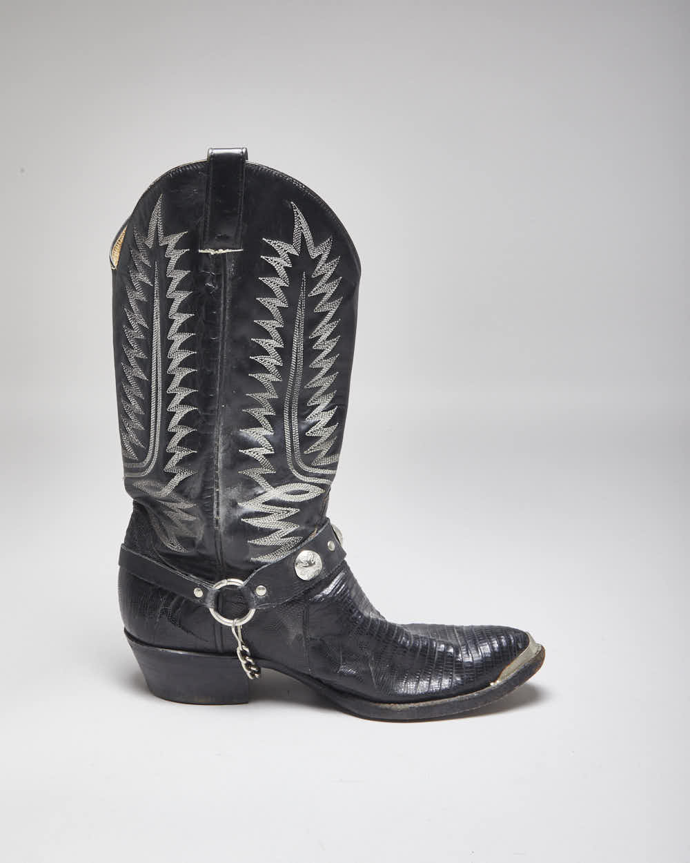 Vintage Handmade Black Leather Cowboy Boots - UK10.5