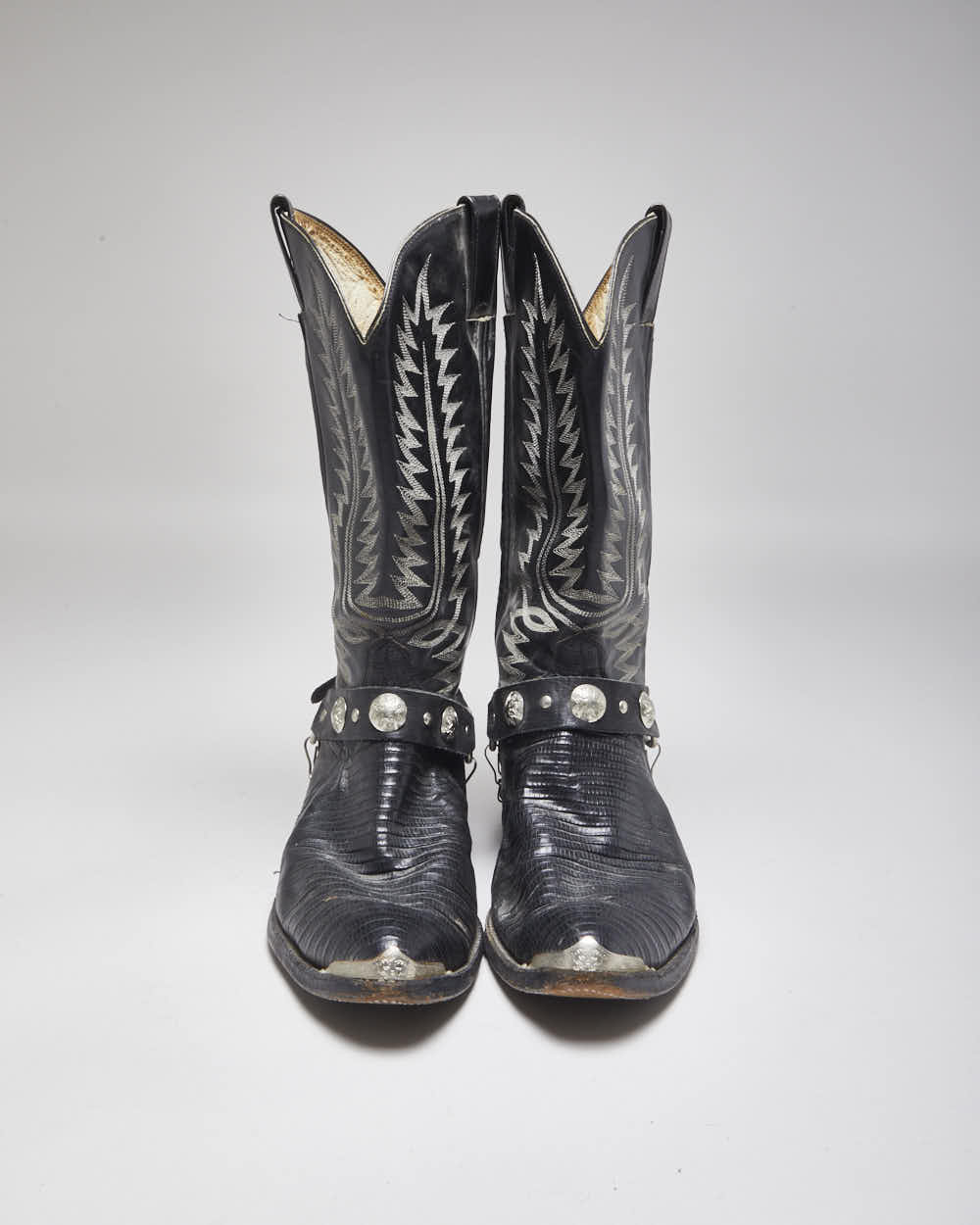 Vintage Handmade Black Leather Cowboy Boots - UK10.5