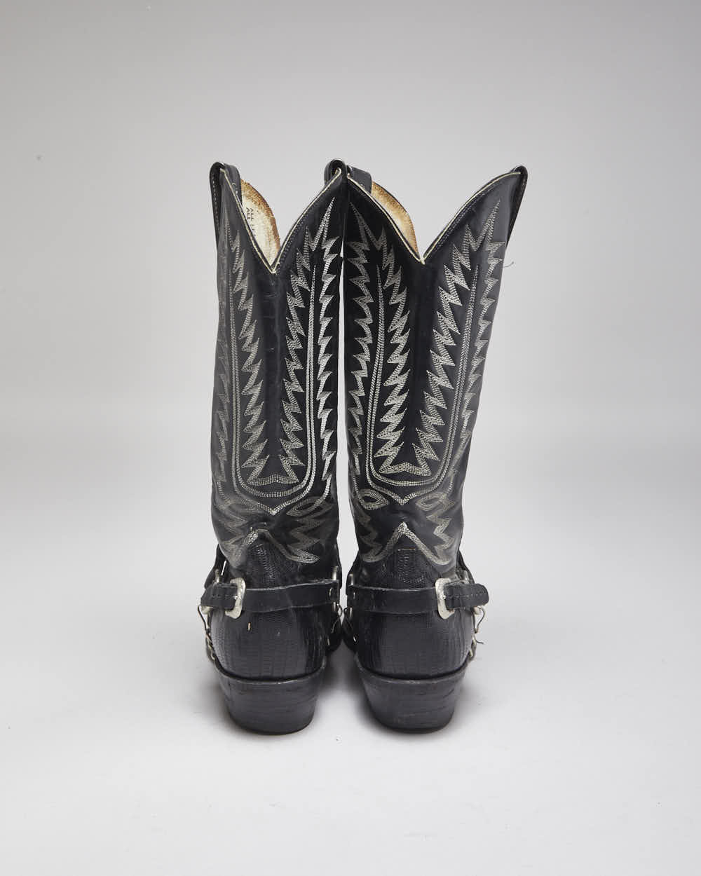 Vintage Handmade Black Leather Cowboy Boots - UK10.5