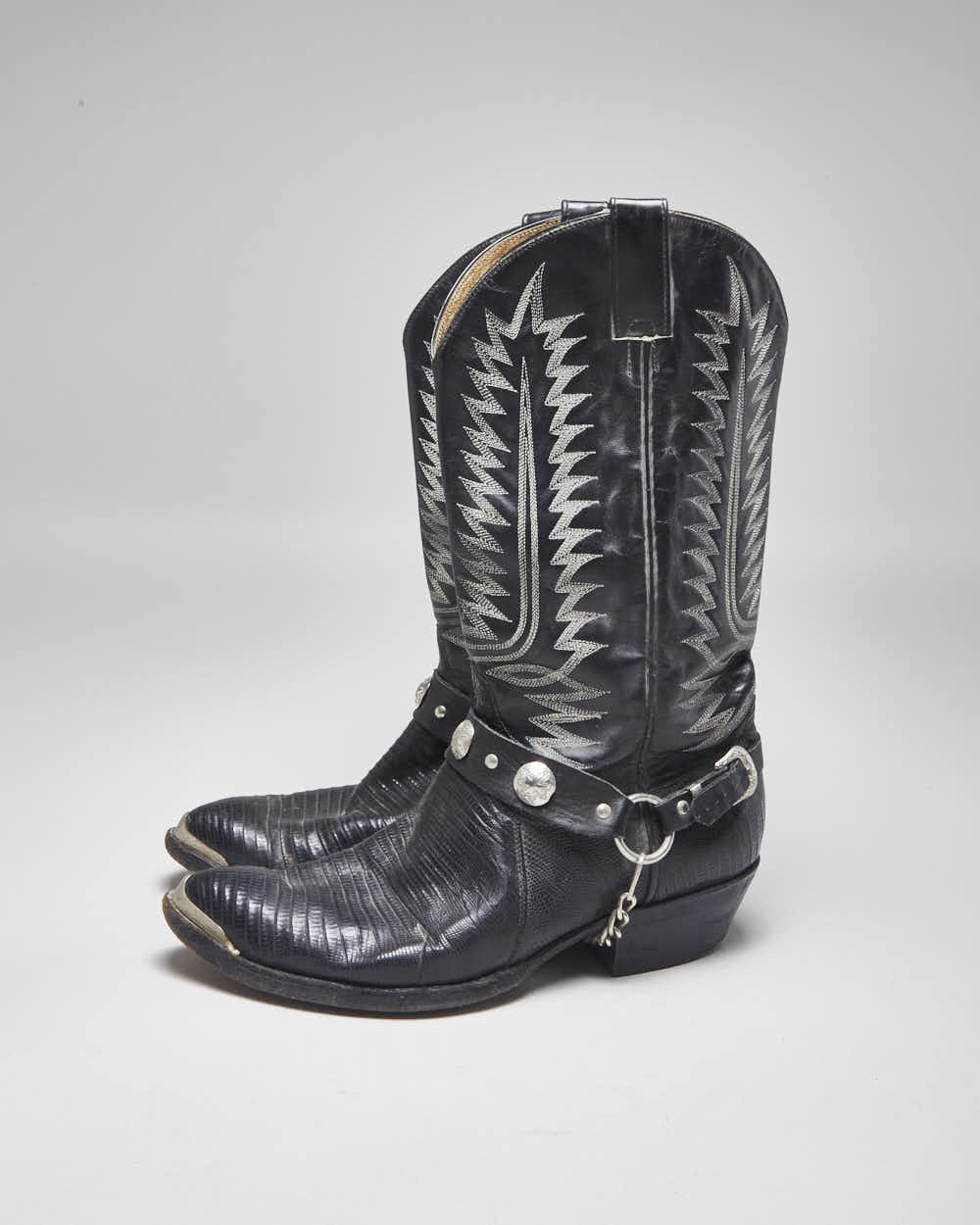Vintage Handmade Black Leather Cowboy Boots - UK10.5
