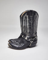 Vintage Handmade Black Leather Cowboy Boots - UK10.5