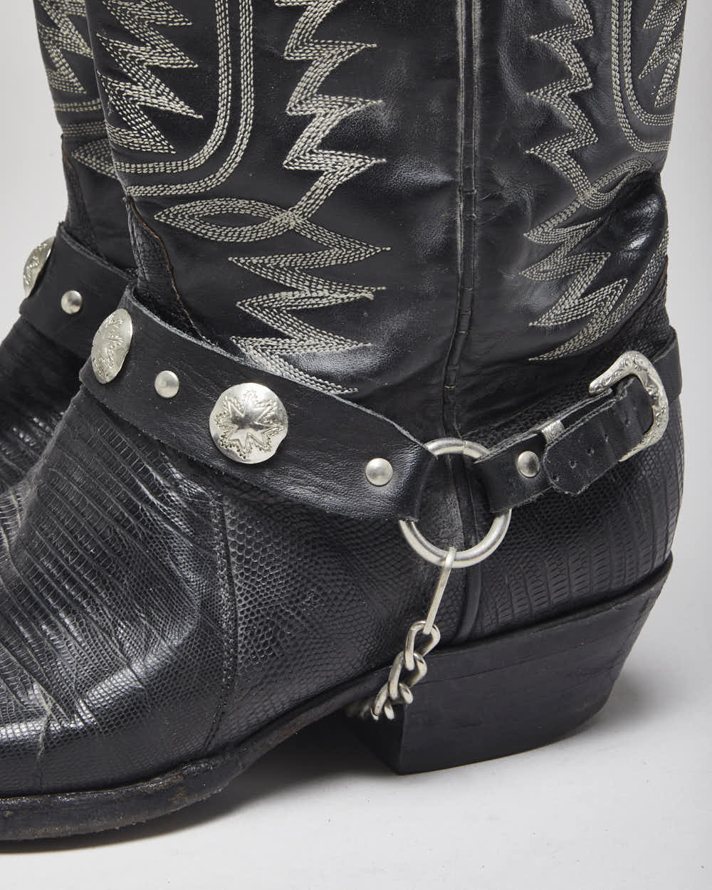 Vintage Handmade Black Leather Cowboy Boots - UK10.5