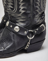 Vintage Handmade Black Leather Cowboy Boots - UK10.5