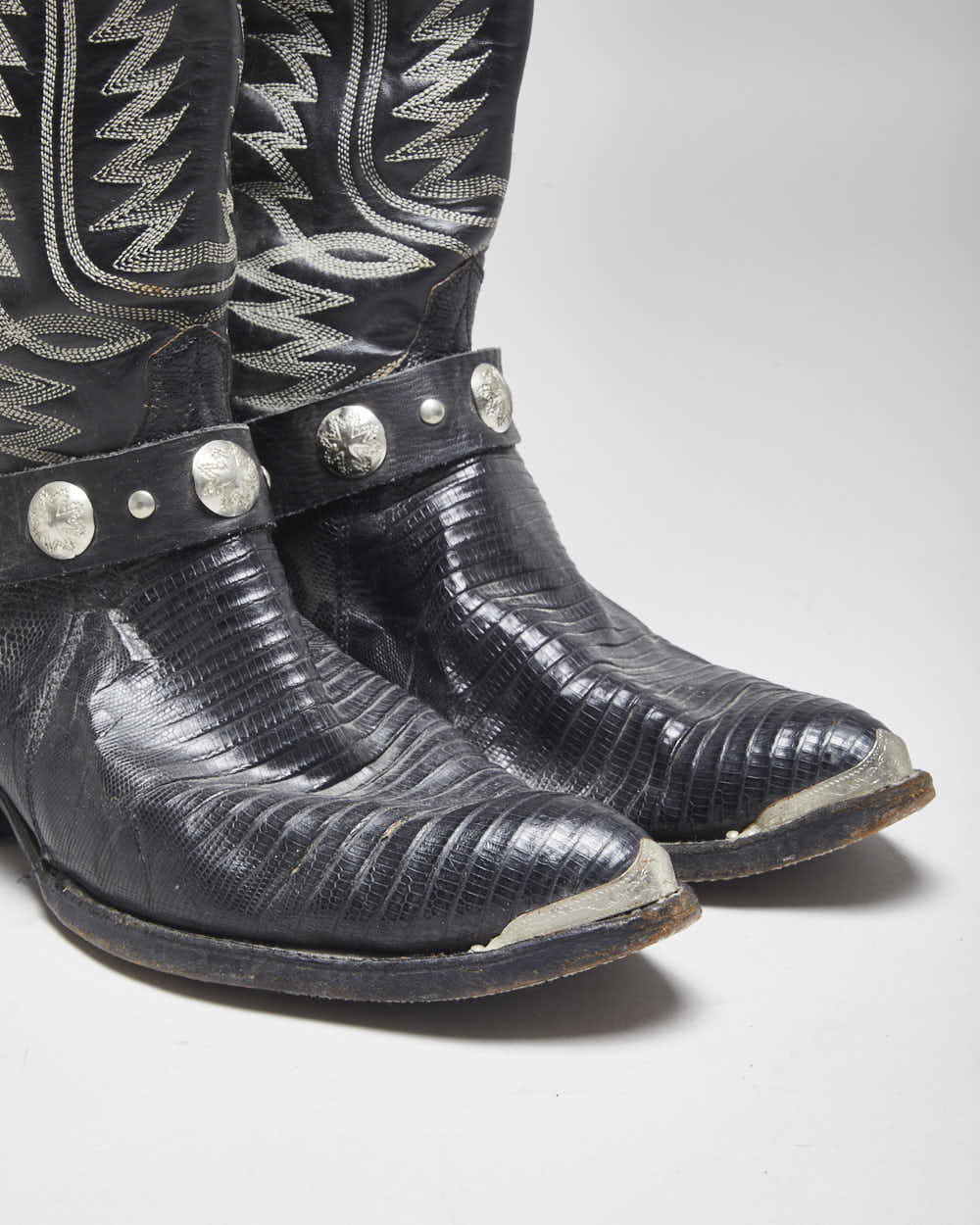 Vintage Handmade Black Leather Cowboy Boots - UK10.5