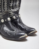 Vintage Handmade Black Leather Cowboy Boots - UK10.5