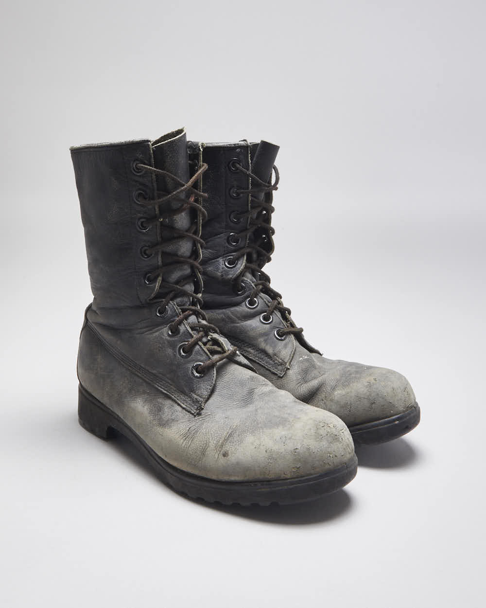 Vintage 90's Military Style Faded Leather Boots - UK 7.5