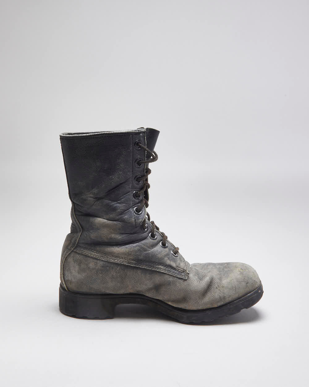 Vintage 90's Military Style Faded Leather Boots - UK 7.5