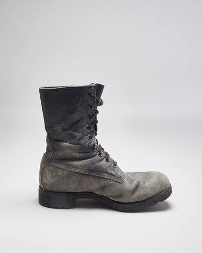 Vintage 90's Military Style Faded Leather Boots - UK 7.5