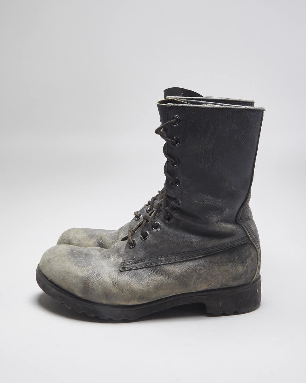 Vintage 90's Military Style Faded Leather Boots - UK 7.5
