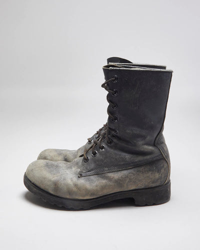 Vintage 90's Military Style Faded Leather Boots - UK 7.5