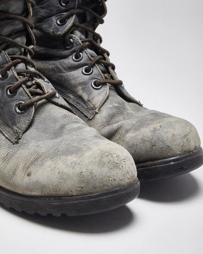 Vintage 90's Military Style Faded Leather Boots - UK 7.5