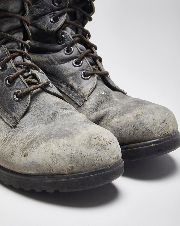Vintage 90's Military Style Faded Leather Boots - UK 7.5