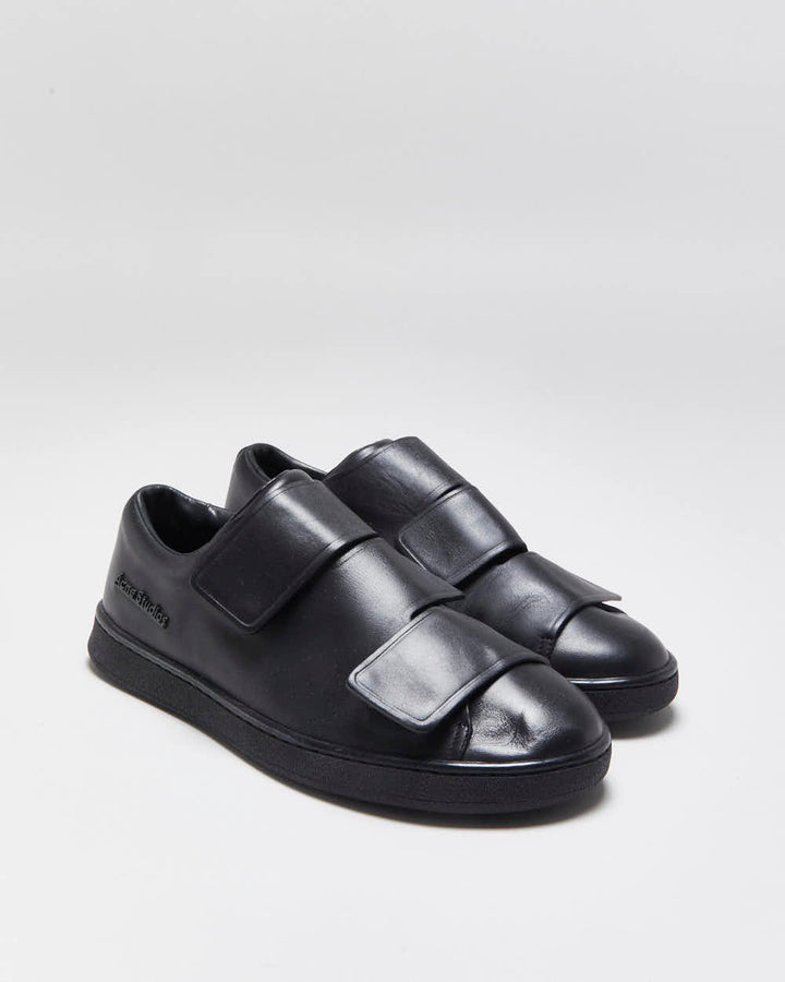 Acne Studios Triple Black Leather Low Velcro Trainers - UK6