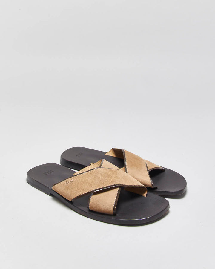 Vintage Hugo Boss Tan Suede Cross-Over Slip On Sandals - UK8