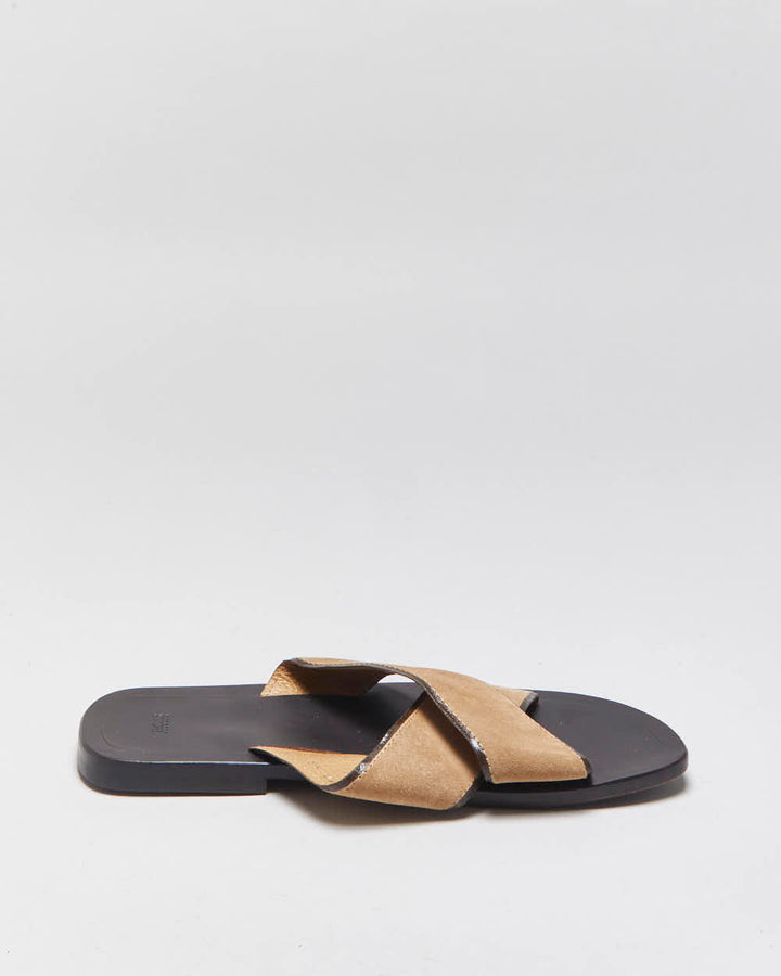 Vintage Hugo Boss Tan Suede Cross-Over Slip On Sandals - UK8