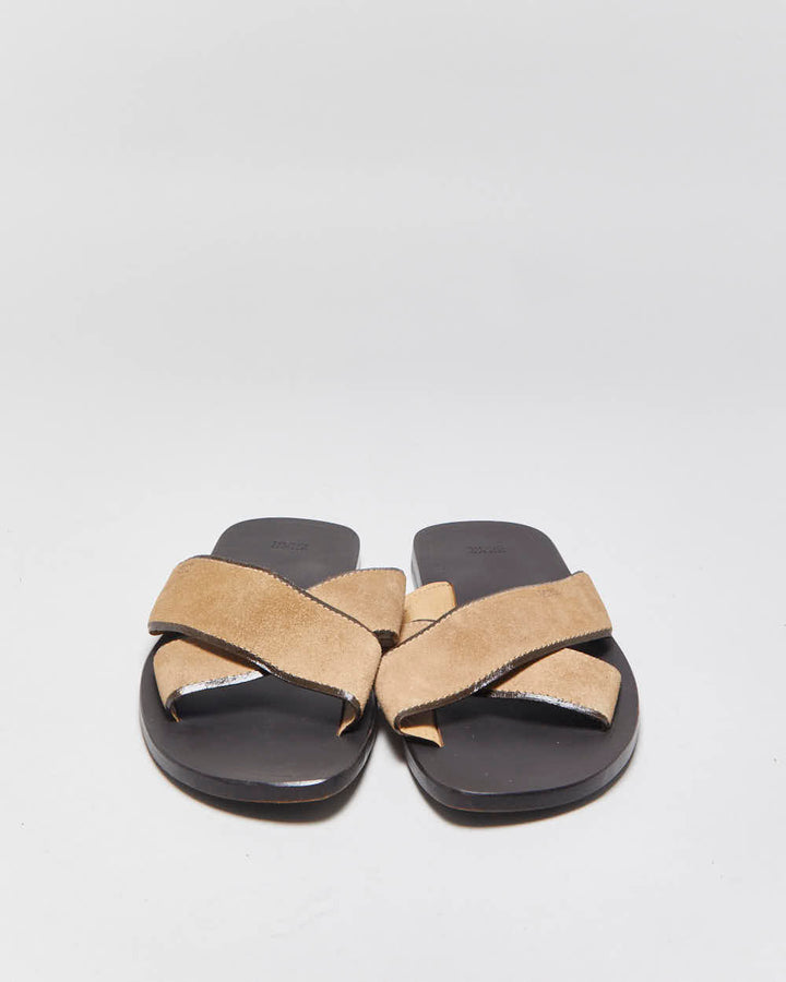 Vintage Hugo Boss Tan Suede Cross-Over Slip On Sandals - UK8