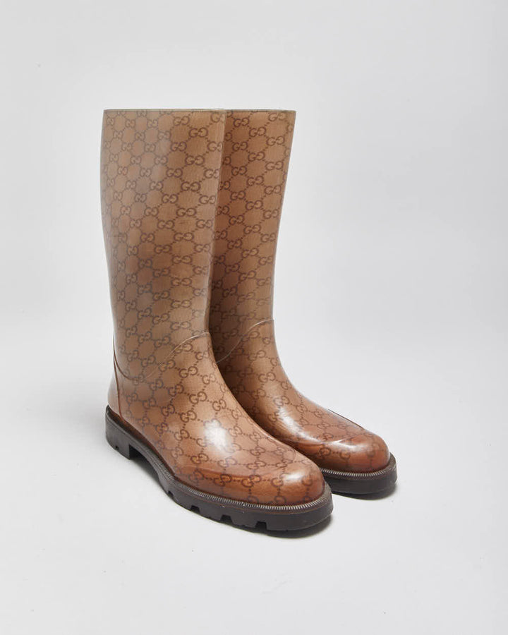 Vintage Gucci Monogram GG Gloss Rubber Mid Calf Wellington Rain Boots - UK7.5