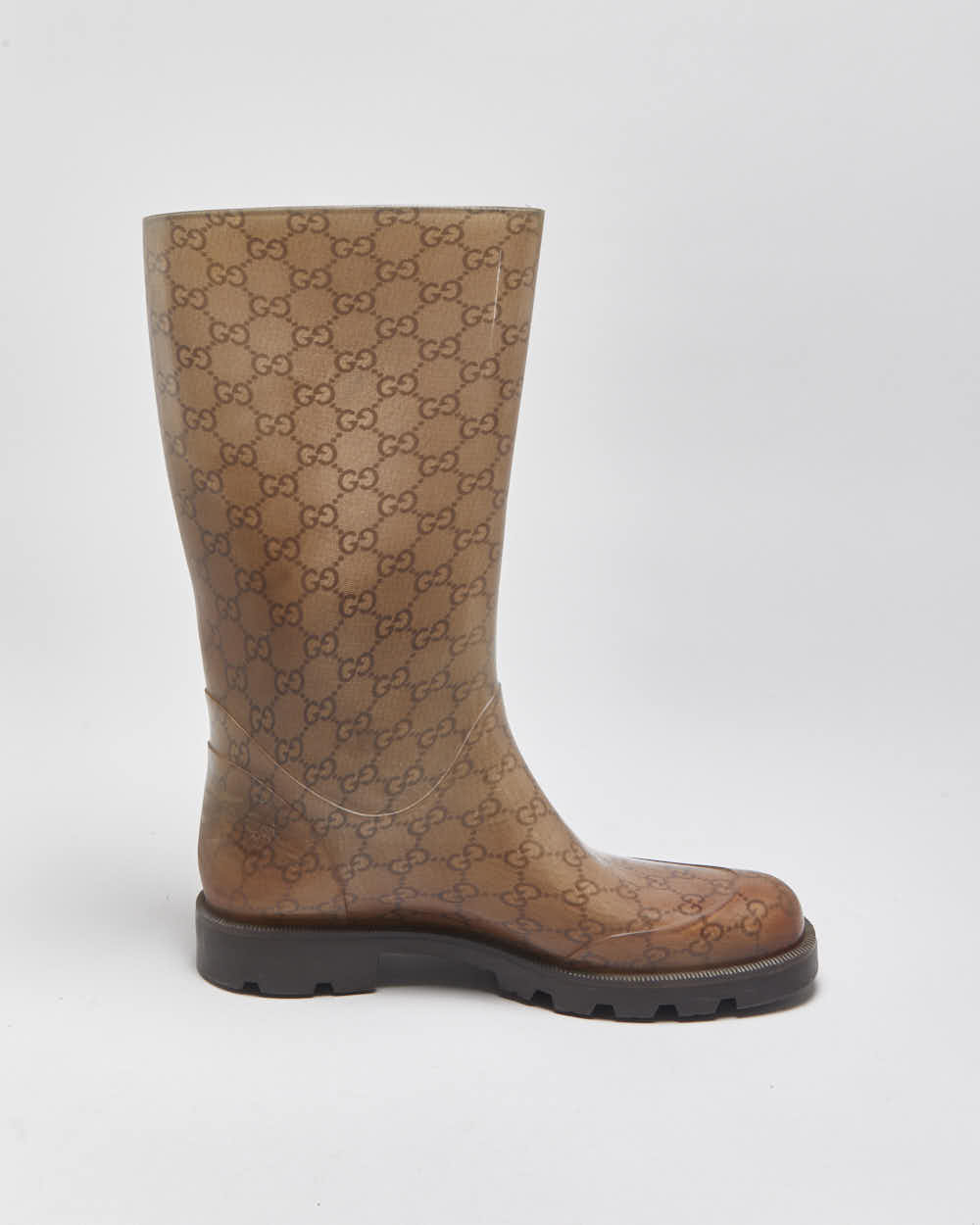 Vintage Gucci Monogram GG Gloss Rubber Mid Calf Wellington Rain Boots - UK7.5