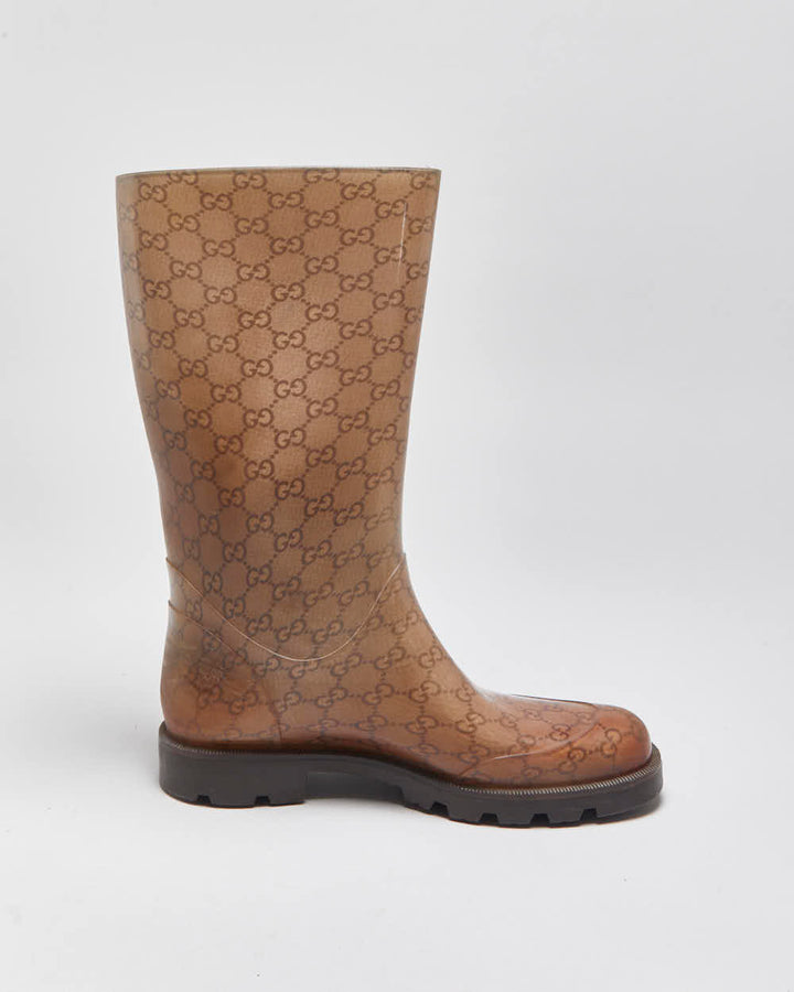 Vintage Gucci Monogram GG Gloss Rubber Mid Calf Wellington Rain Boots - UK7.5