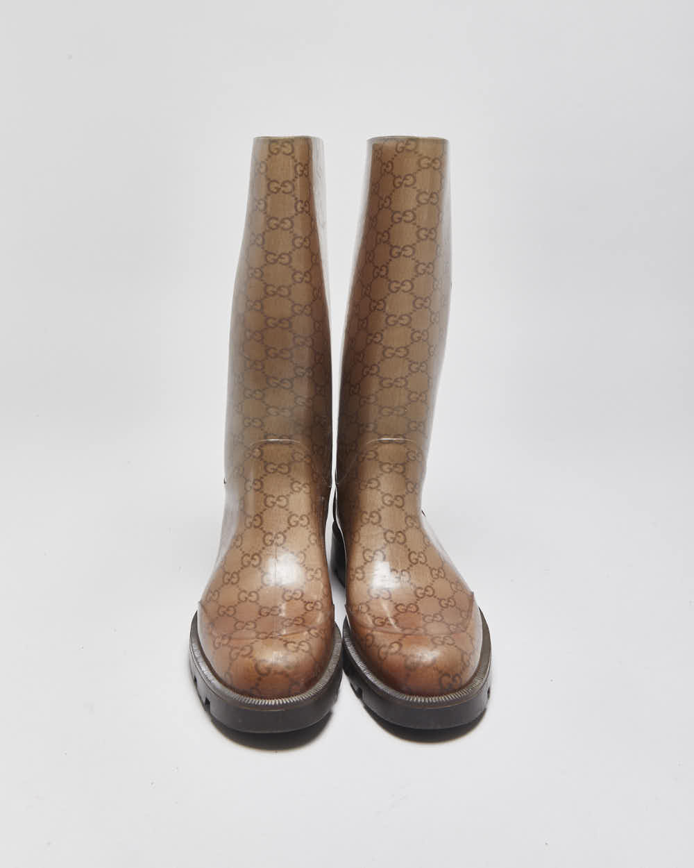 Vintage Gucci Monogram GG Gloss Rubber Mid Calf Wellington Rain Boots - UK7.5