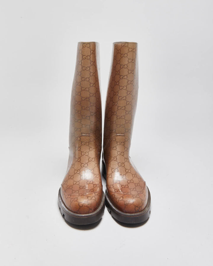 Vintage Gucci Monogram GG Gloss Rubber Mid Calf Wellington Rain Boots - UK7.5