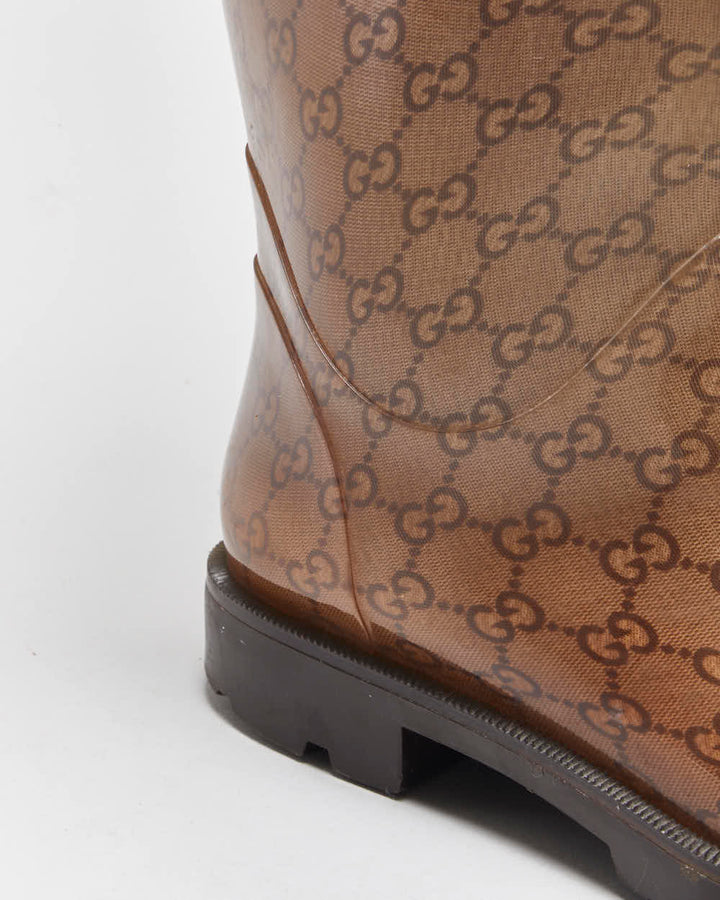 Vintage Gucci Monogram GG Gloss Rubber Mid Calf Wellington Rain Boots - UK7.5