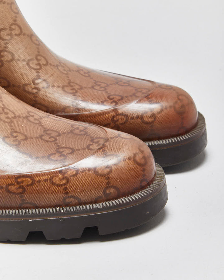 Vintage Gucci Monogram GG Gloss Rubber Mid Calf Wellington Rain Boots - UK7.5