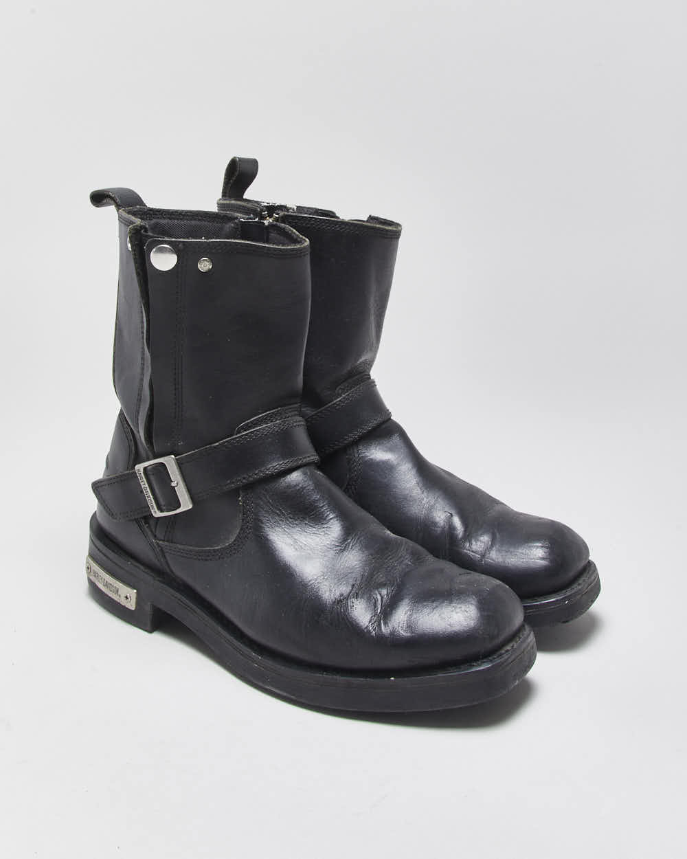 Vintage Harley Davidson Leather Square Toe Buckle Ankle Biker Boots - UK9