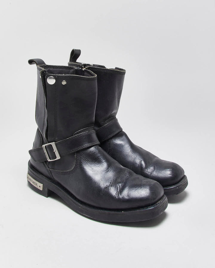 Vintage Harley Davidson Leather Square Toe Buckle Ankle Biker Boots - UK9