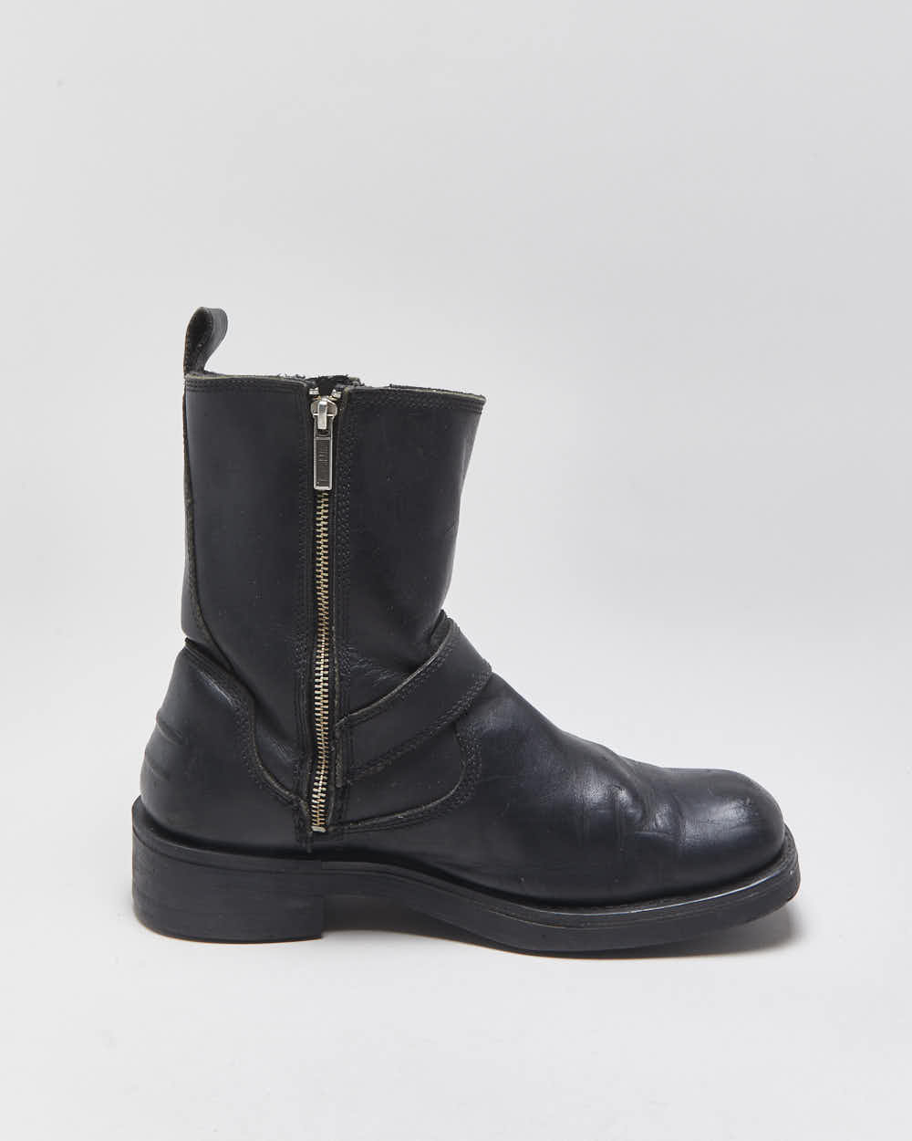 Vintage Harley Davidson Leather Square Toe Buckle Ankle Biker Boots - UK9