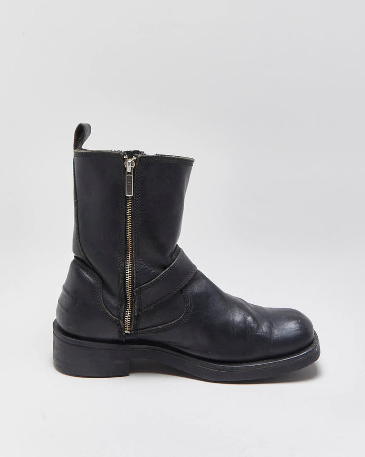 Vintage Harley Davidson Leather Square Toe Buckle Ankle Biker Boots - UK9