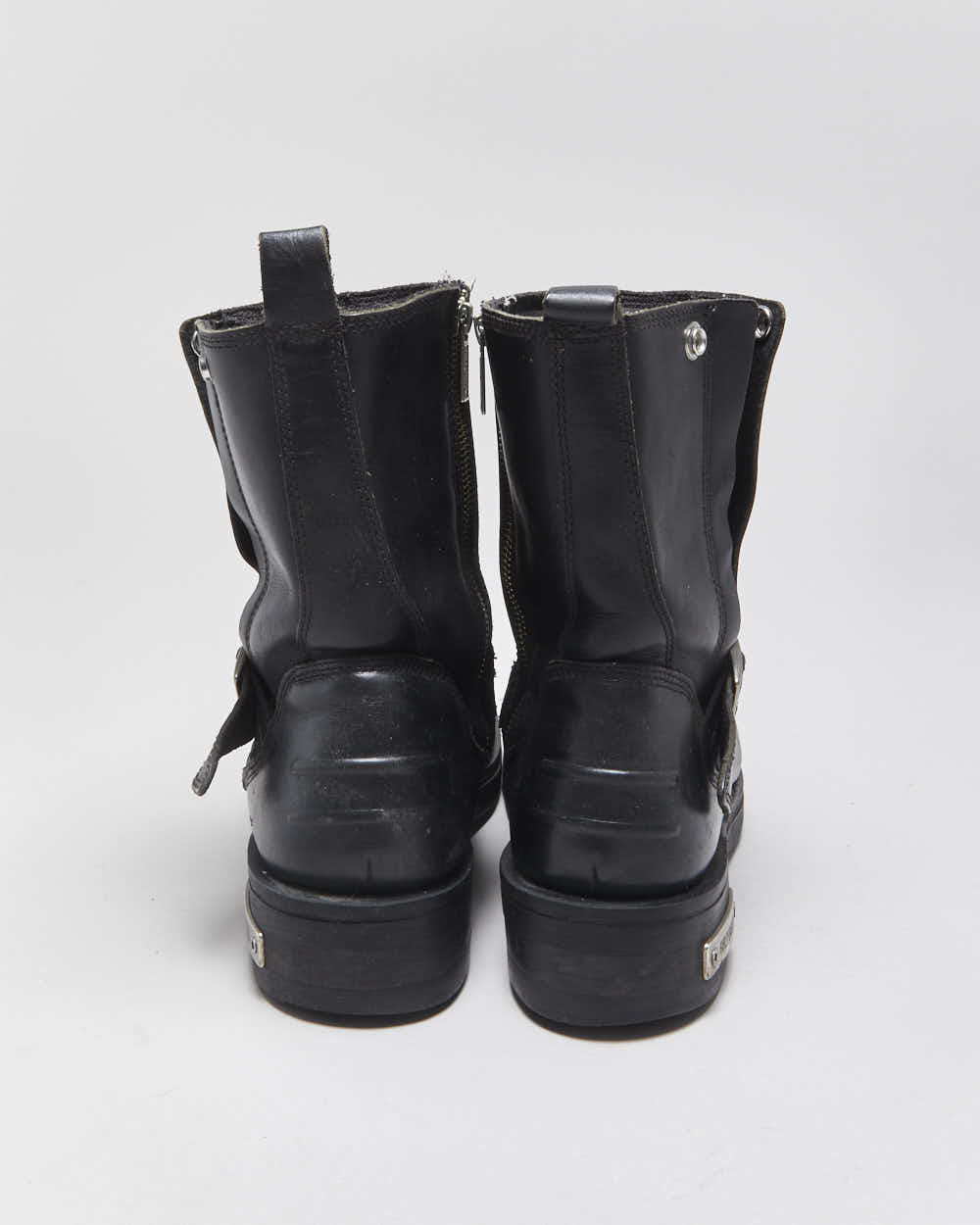 Vintage Harley Davidson Leather Square Toe Buckle Ankle Biker Boots - UK9
