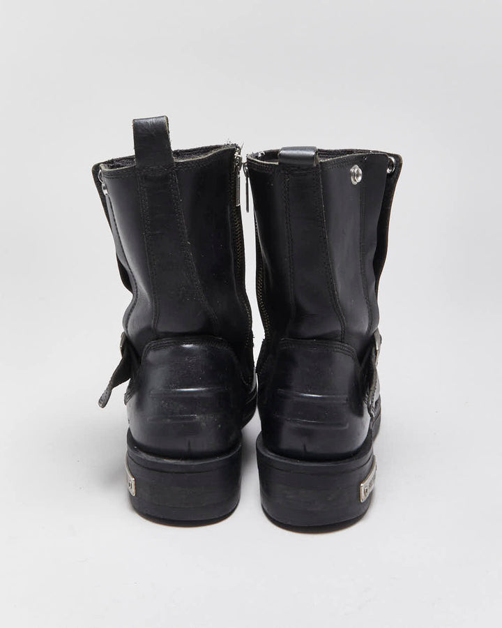 Vintage Harley Davidson Leather Square Toe Buckle Ankle Biker Boots - UK9