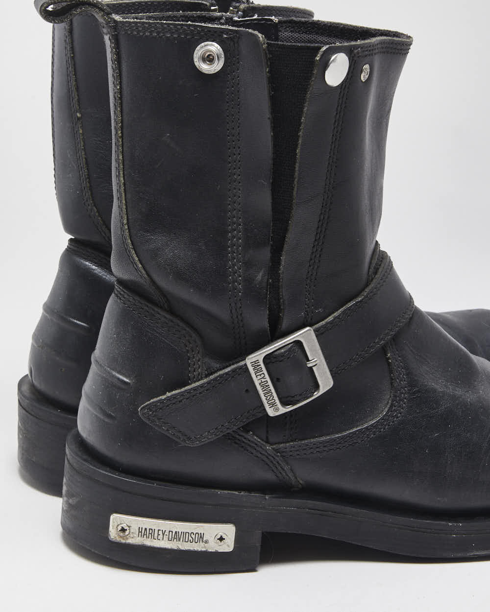 Vintage Harley Davidson Leather Square Toe Buckle Ankle Biker Boots - UK9