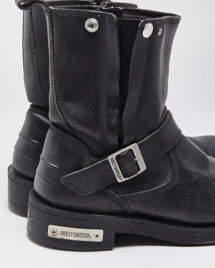 Vintage Harley Davidson Leather Square Toe Buckle Ankle Biker Boots - UK9