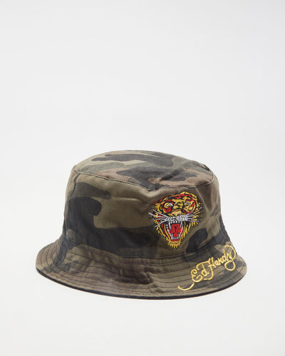 00s Y2K Ed Hardy Camouflage Embroidered Bucket Hat - S