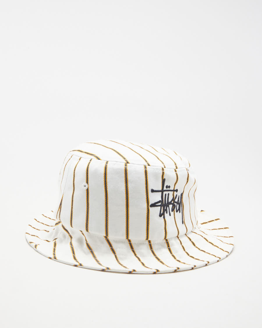 Stussy White Striped Bucket Hat Deadstock With Tags - L