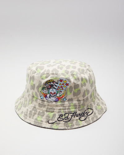 Y2k Ed Hardy Reversible Leopard Print Embroidered Bucket Hat