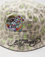 Y2k Ed Hardy Reversible Leopard Print Embroidered Bucket Hat